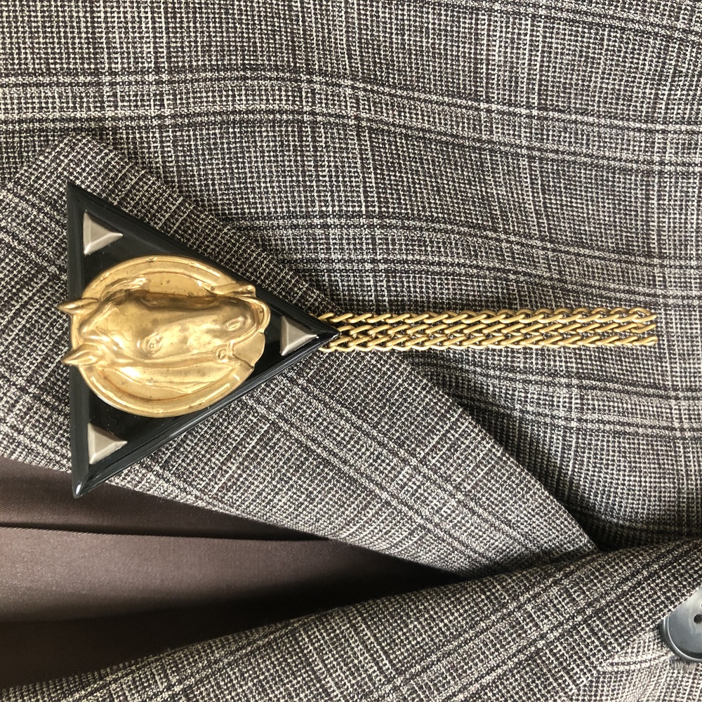 One-Of-A-Kind Equine Horse Brooch with Chains